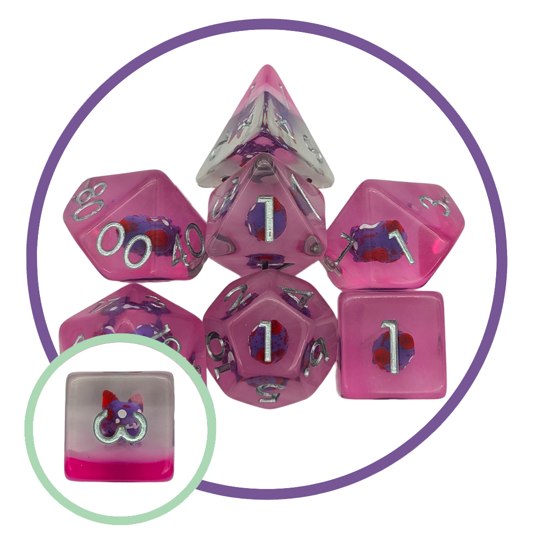 Devil Pink Inclusion Dice Set