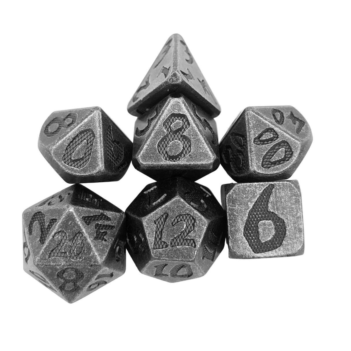 Large Number Silver Metal Dice Set