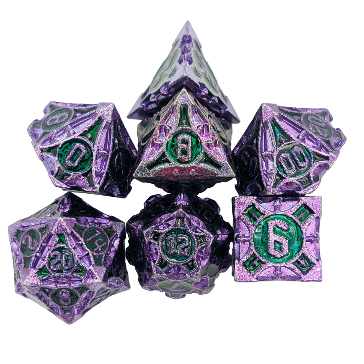 Point Purple and Green Metal Dice Set