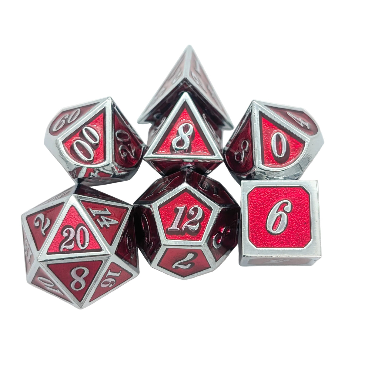 Simple Red and Silver Metal Dice Set