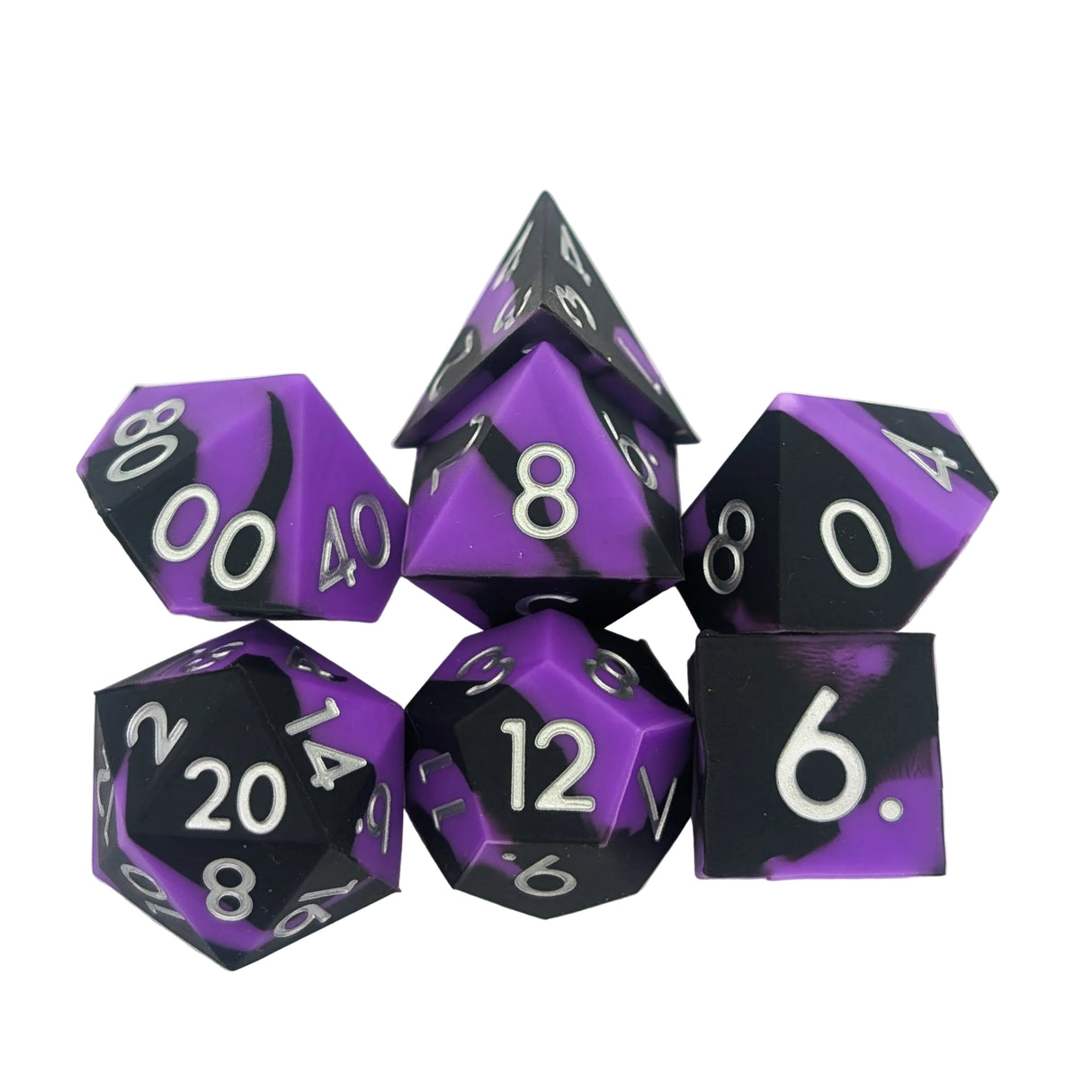 Purple and Black Silicone Dice Set