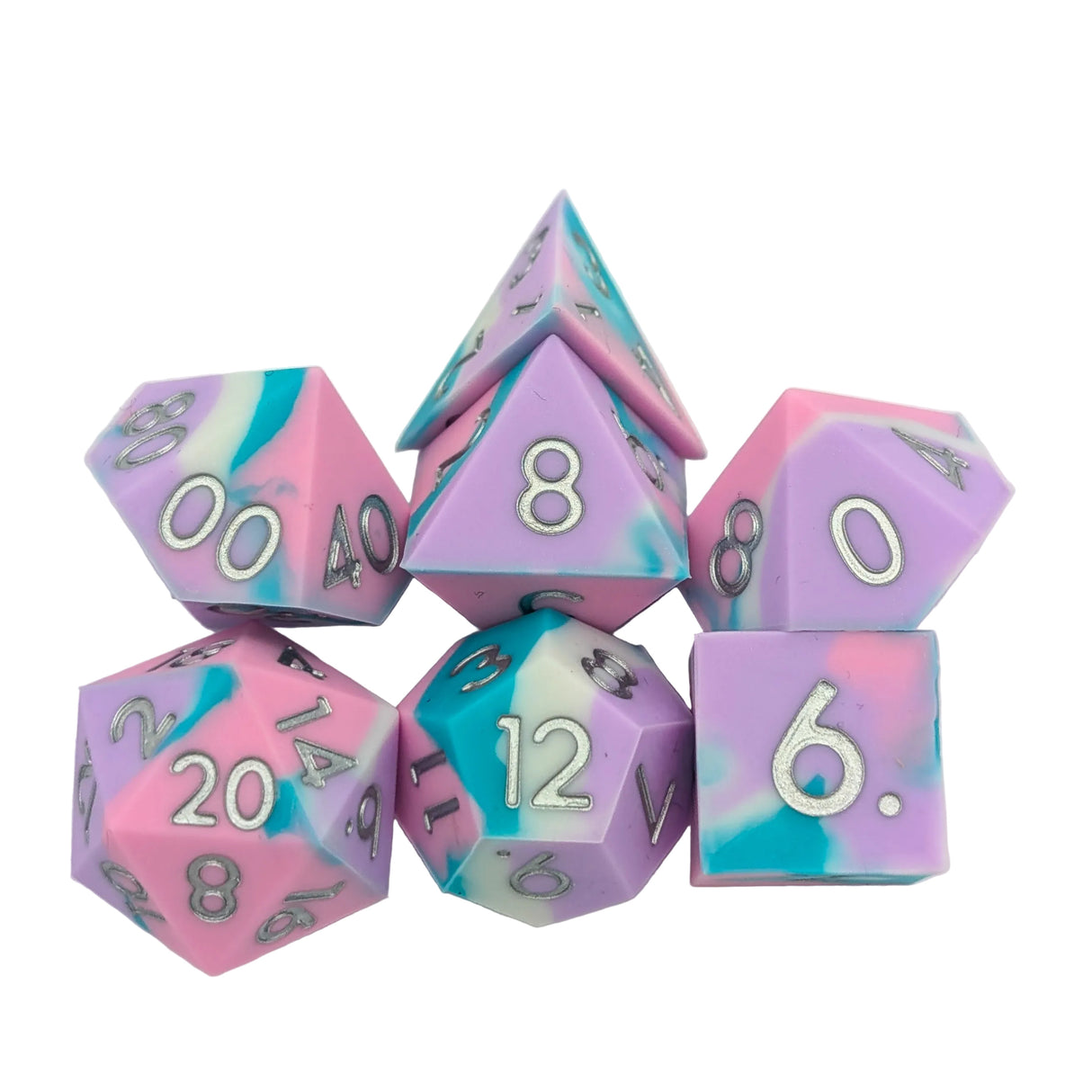 Silicone Lavender and White Dice Set