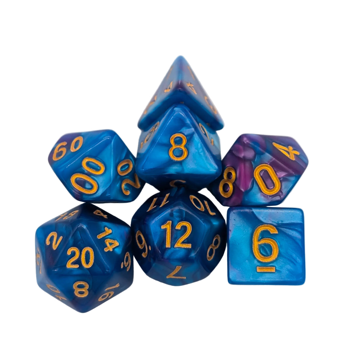 Tie-Dye Blue and Purple Dice Set