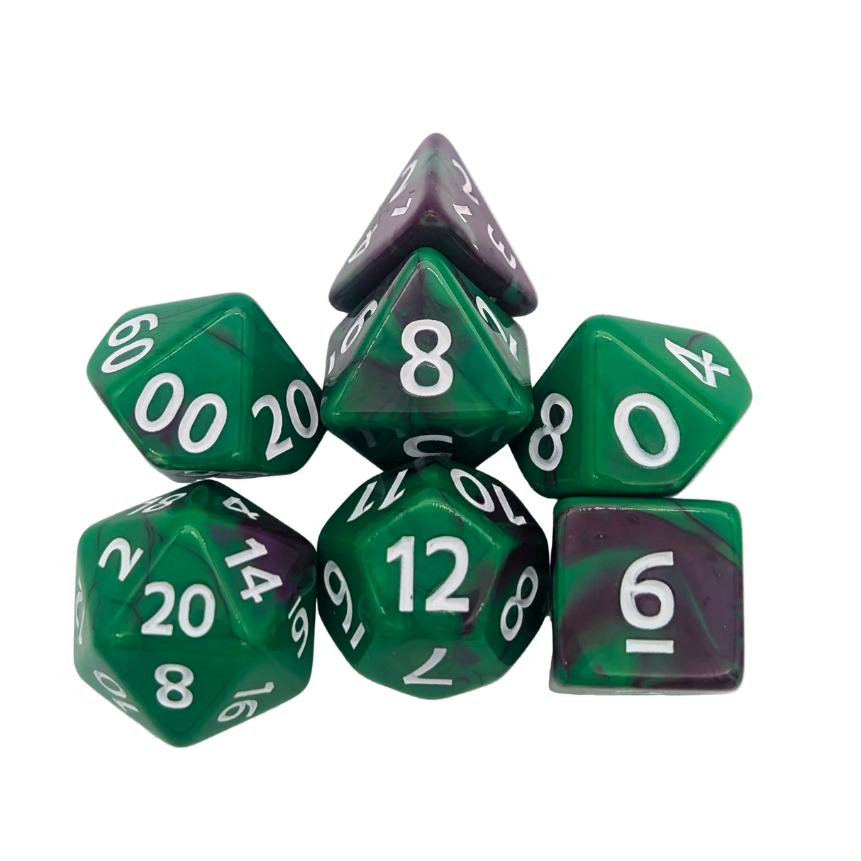Tie-Dye Green and Purple Dice Set