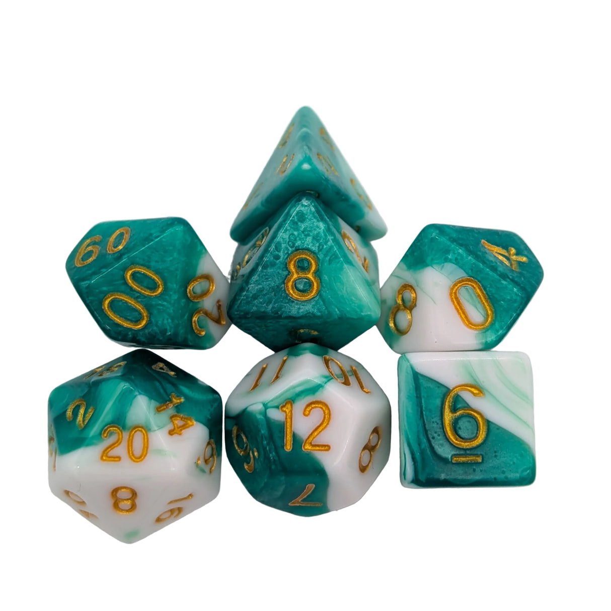Two Tone Green and White Dice Set