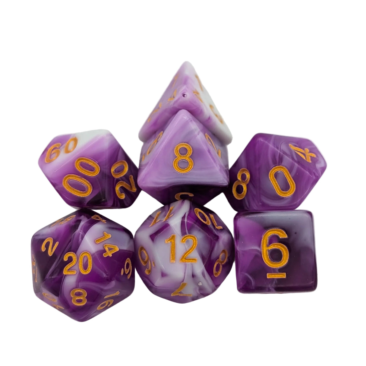 Two Tone Purple and White Dice Set
