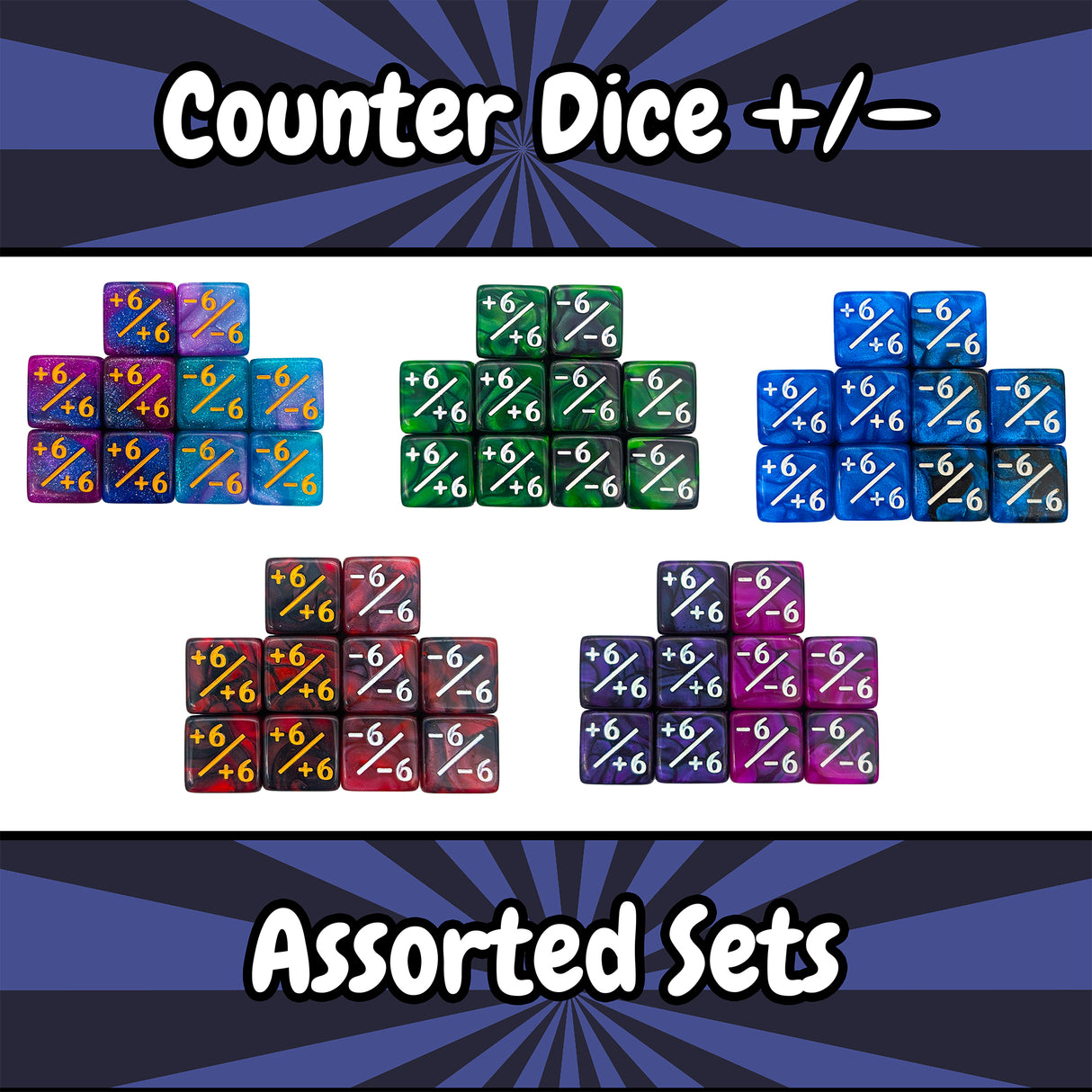 Assorted Counter Dice Split +/- (10 Sets)