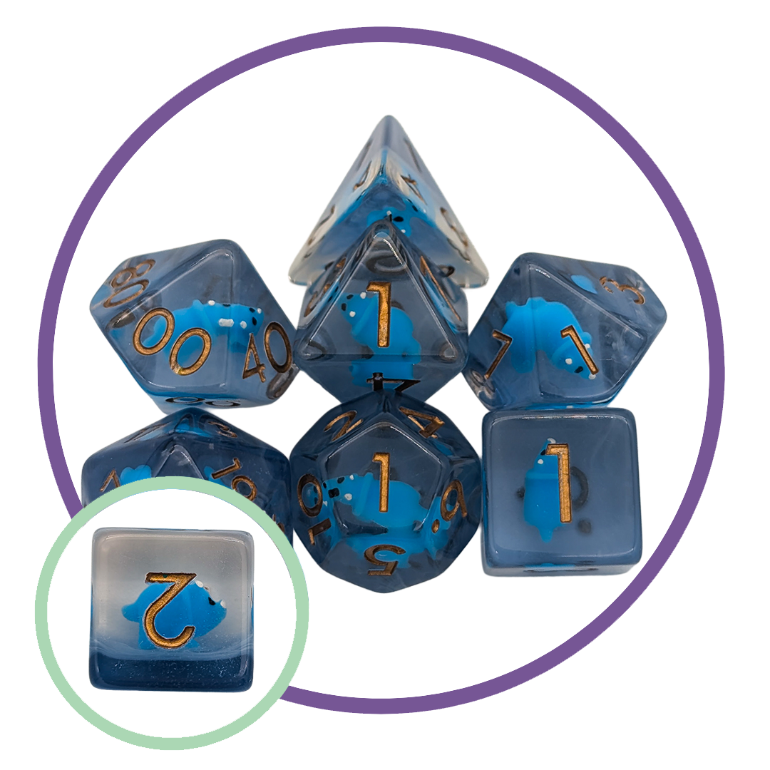 Triceratops Blue Inclusion Dice Set