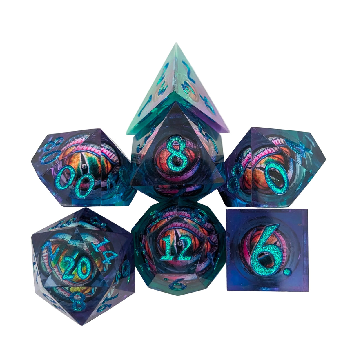 Snake Eye Purple and Green Dice Set
