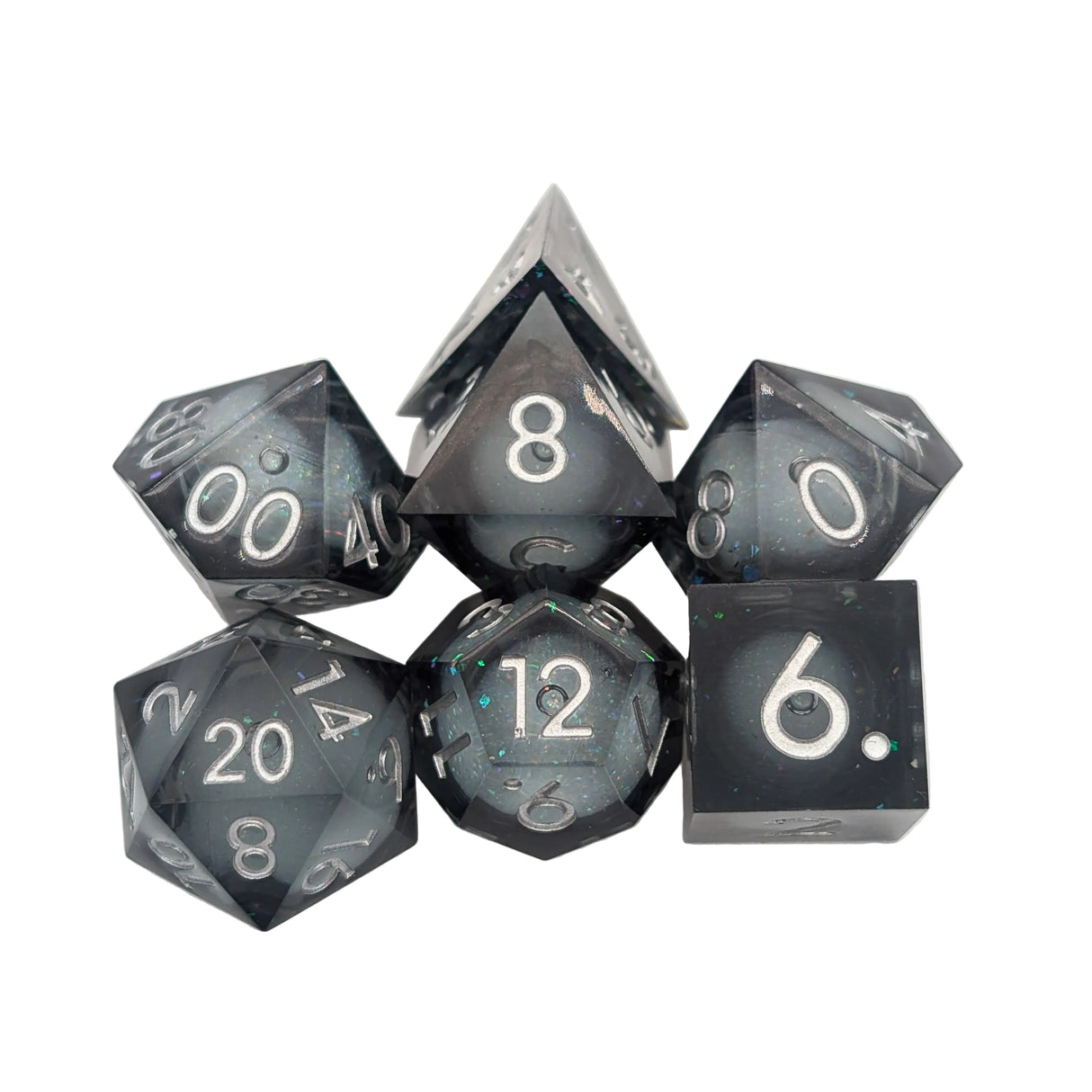 Shimmer Black and Silver Liquid Core Dice Set