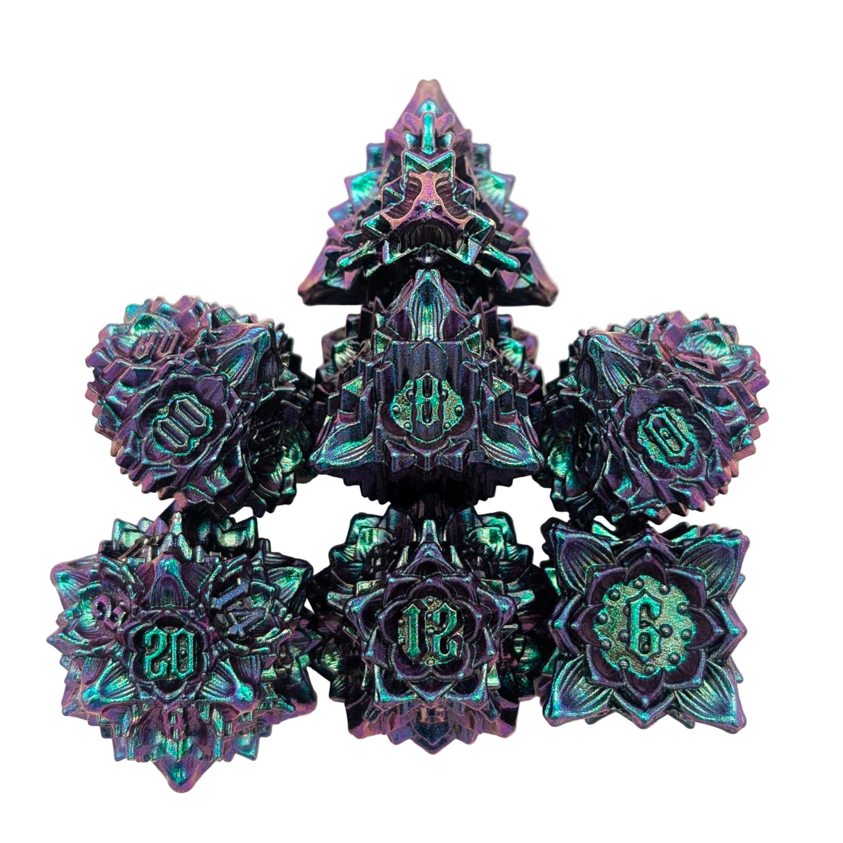 Flower Petrol Metal Dice Set