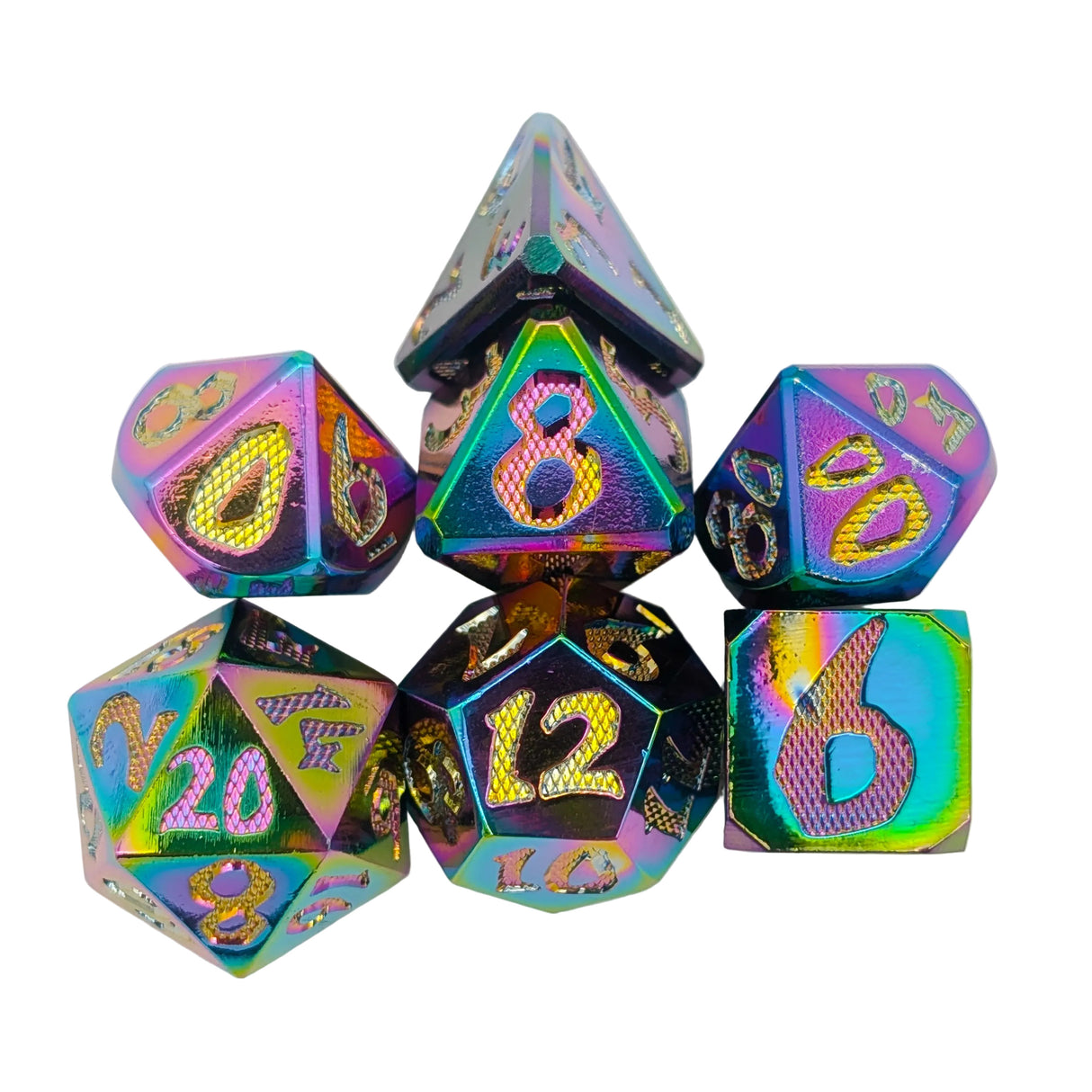 Large Number Rainbow Metal Dice Set