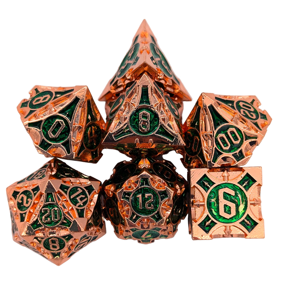 Point Copper and Green Metal Dice Set