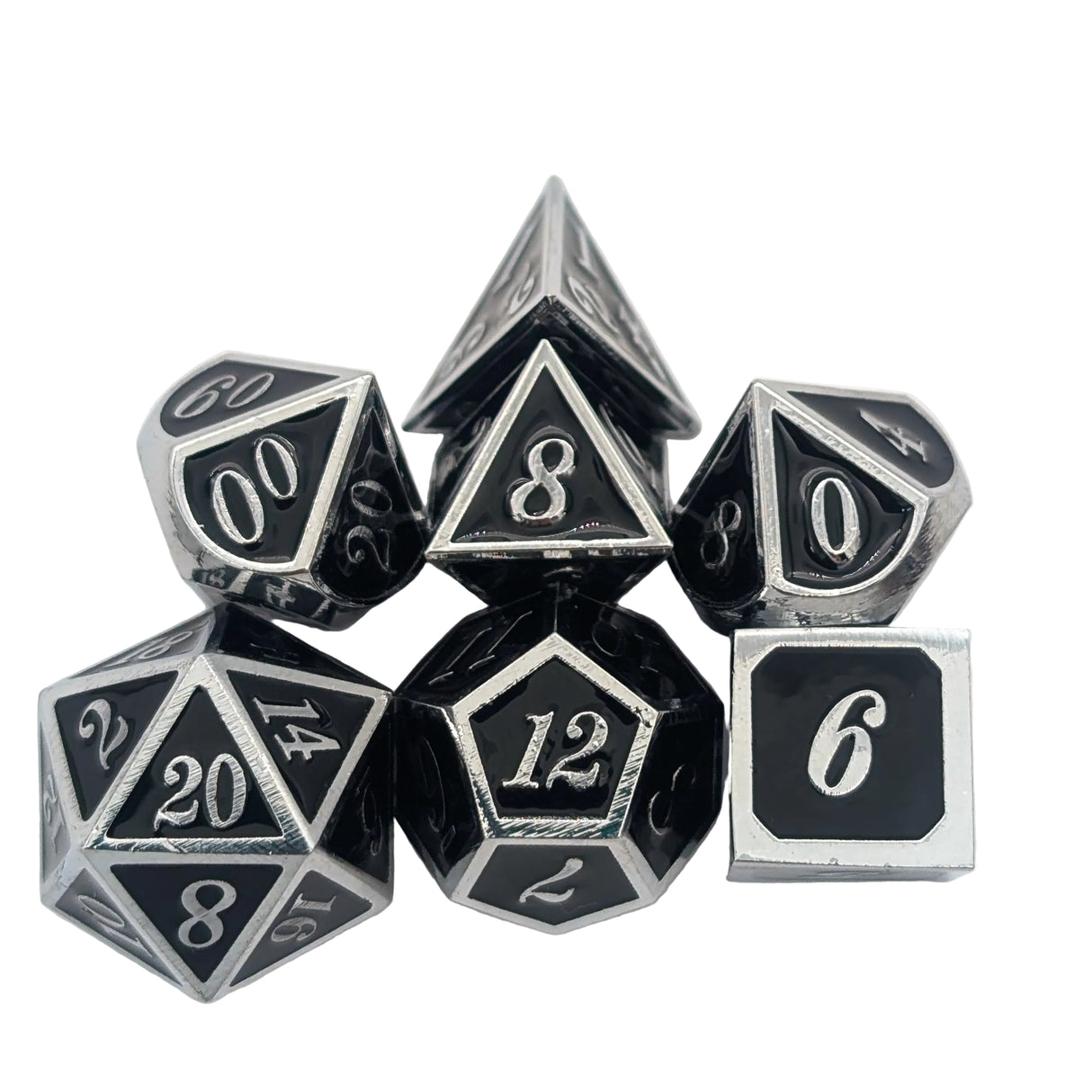Simple Black and Silver Metal Dice Set