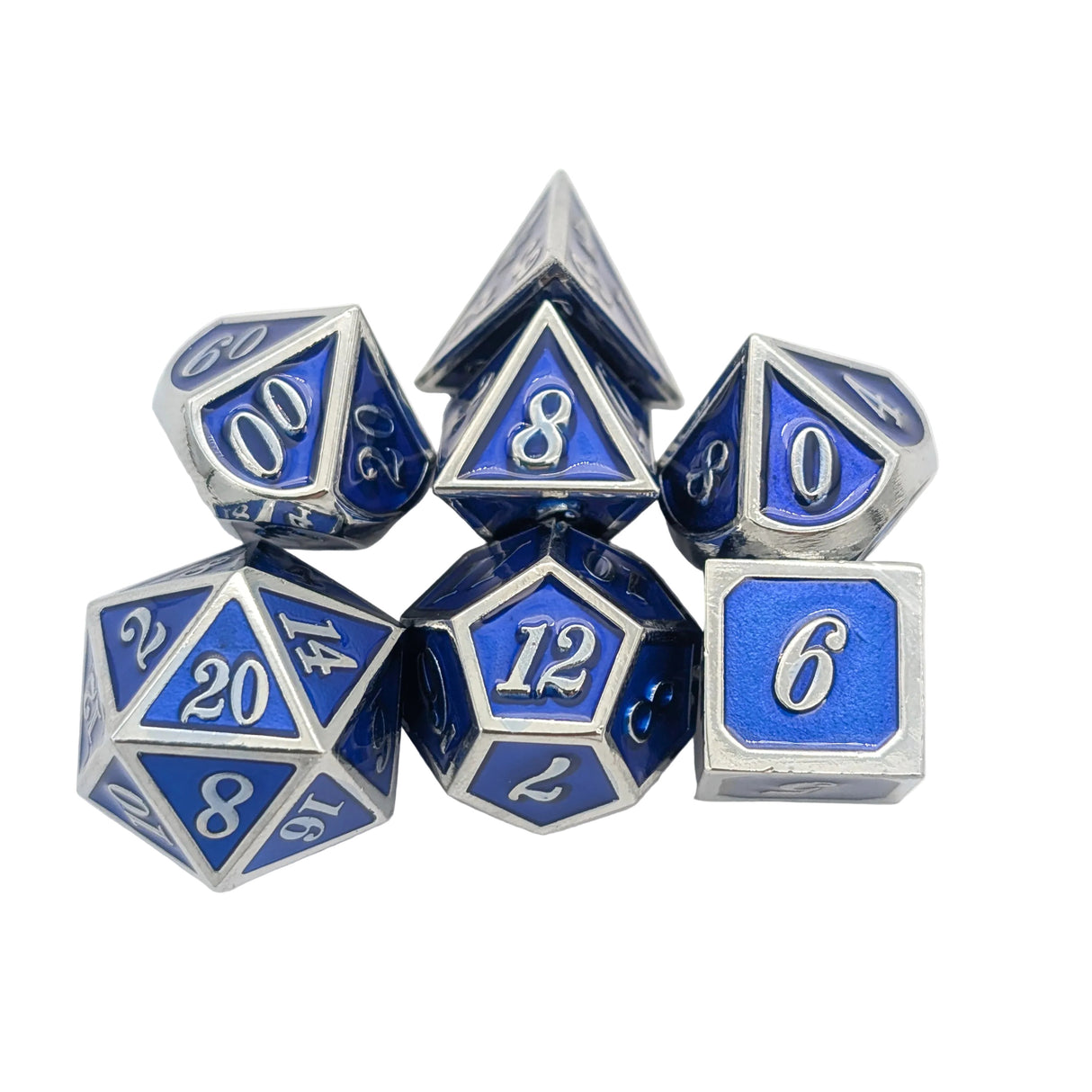 Simple Dark Blue and Silver Metal Dice Set