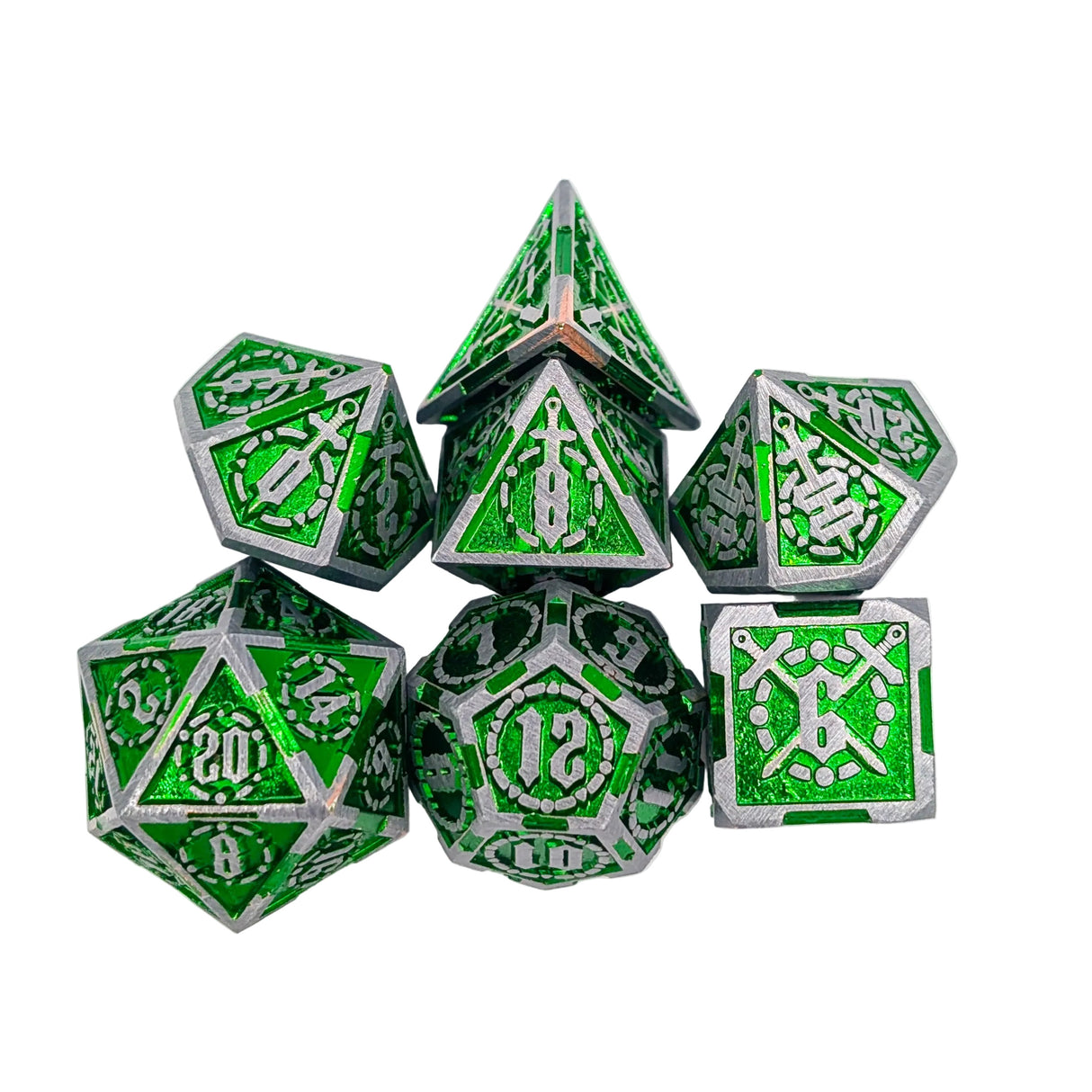 Swords Green and Silver Metal Dice Set