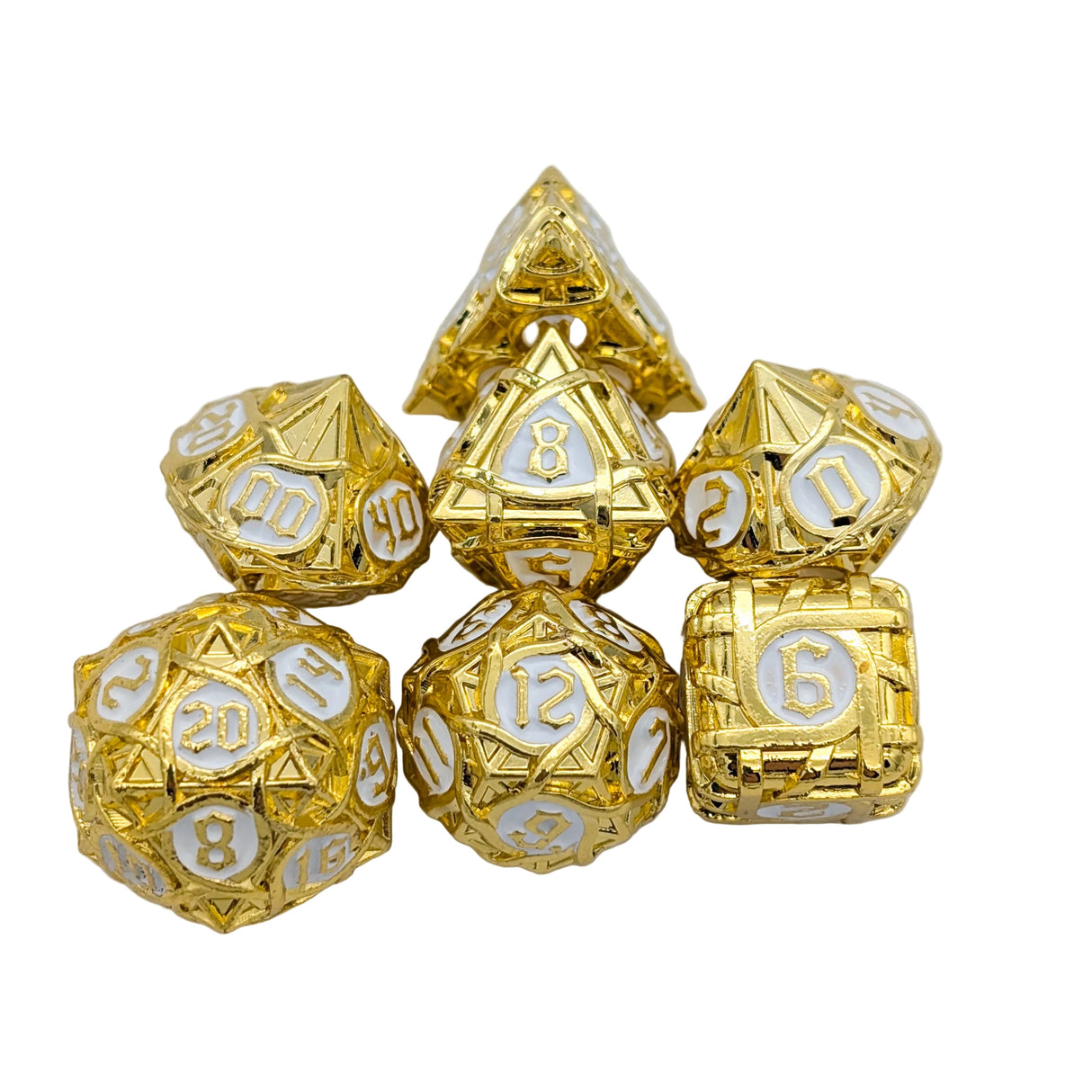 Thorns Gold and White Metal Dice Set